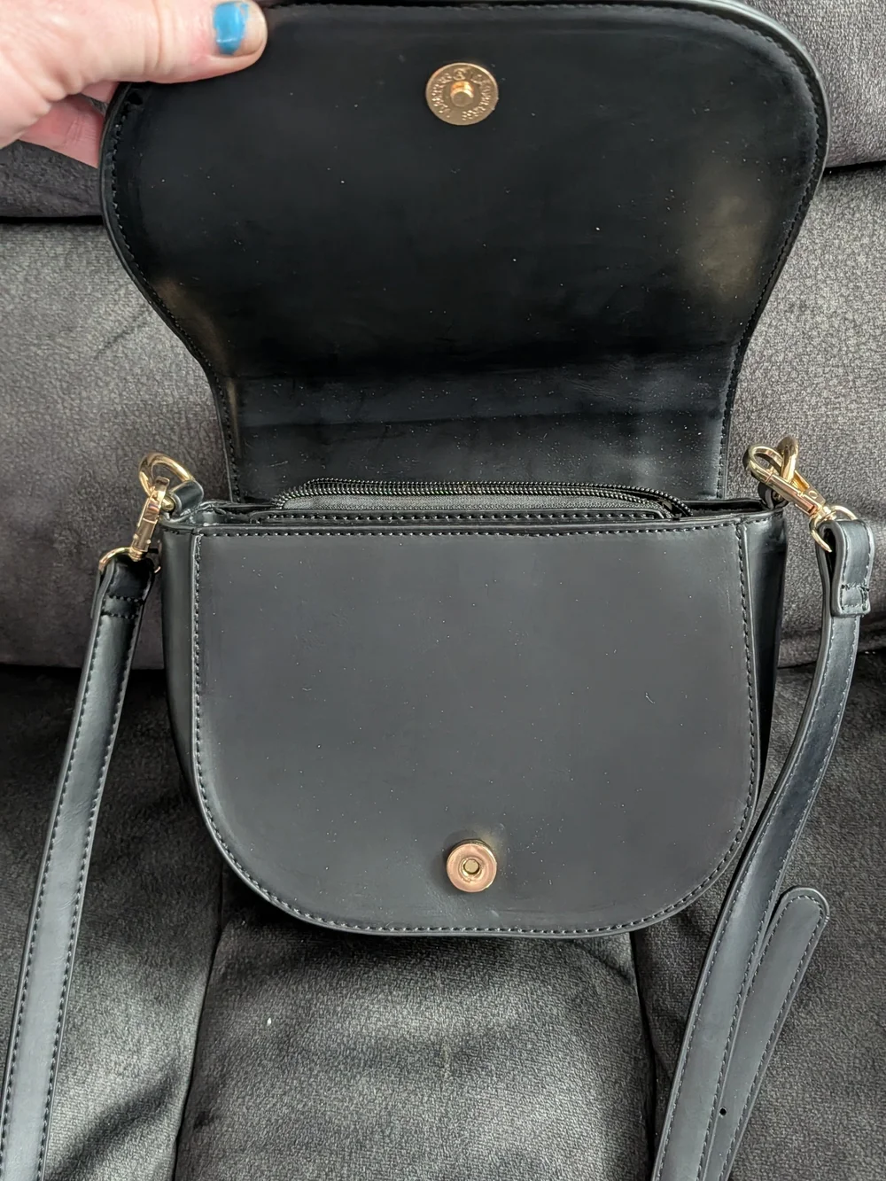 Moda Luxe Black Crossbody Saddle Bag with Woven Detail